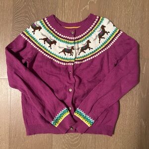 Mini Boden Girls Purple Fair Isle Horse Cardigan Sweater